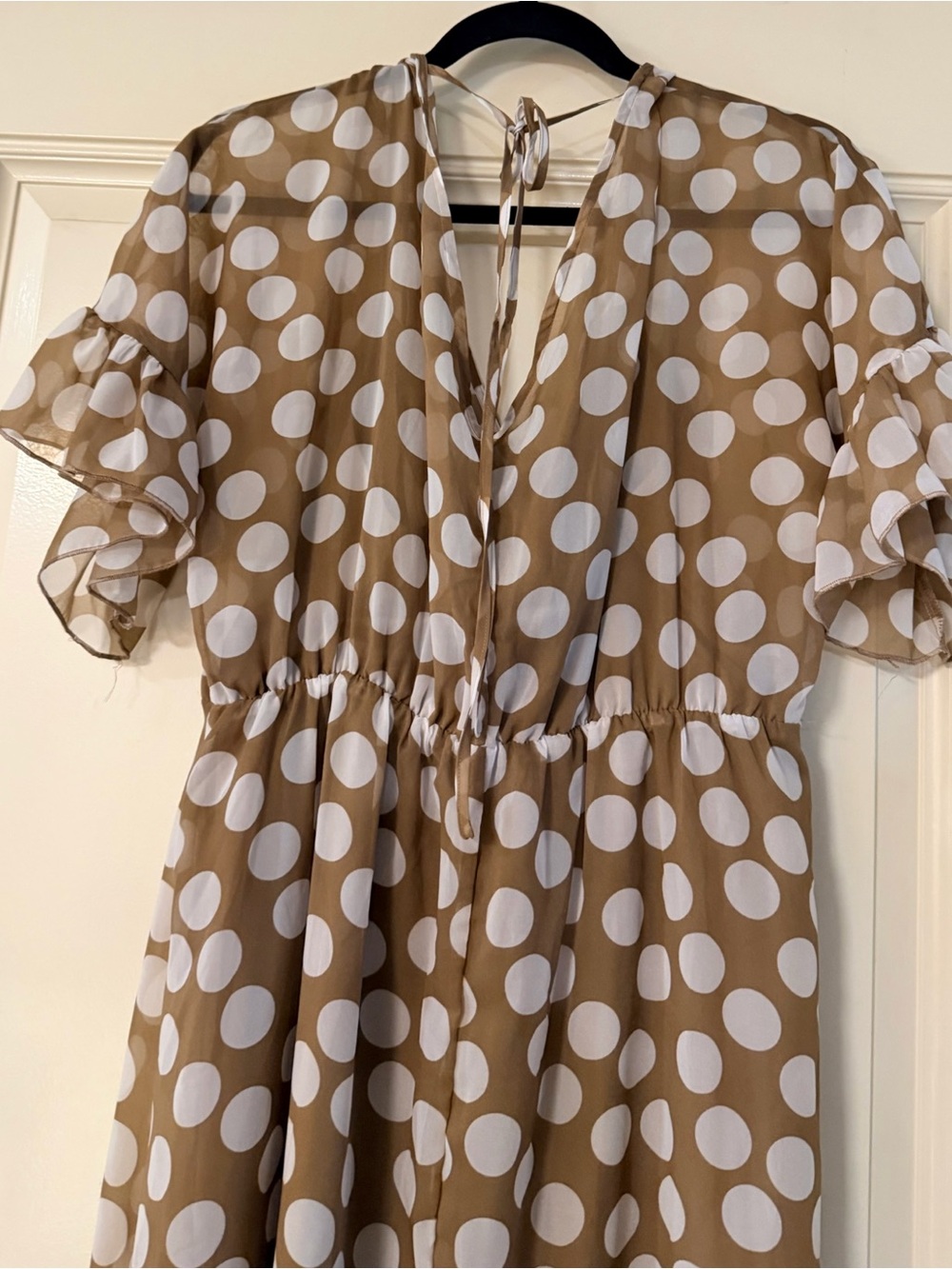 New York & Company Beige and White Polka Dot High-Low Dress - Picture 6 of 6
